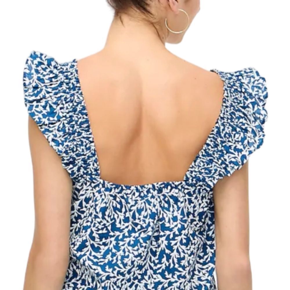 J.Crew Smocked Flutter Sleeve Ruffle Shoulder Crop Tank Top sz XS NWT